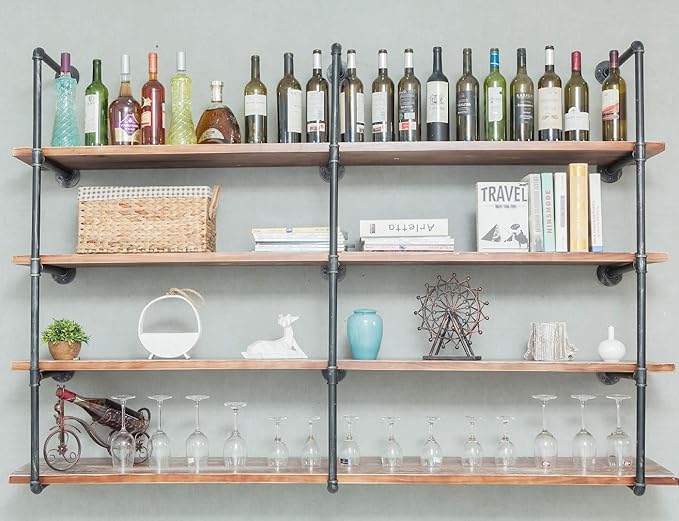 Industrial Wall Mounted Iron Floating Pipe Shelves/Shelving/Racks/Storage/Bookcases/Brackets, DIY Open Bookshelves/Shelving for Kitchen/Office, Retro Black,(5-Tier Shelf Brackets,Not Include Planks)