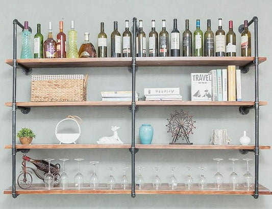Industrial Wall Mounted Iron Floating Pipe Shelves/Shelving/Racks/Storage/Bookcases/Brackets, DIY Open Bookshelves/Shelving for Kitchen/Office, Retro Black,(5-Tier Shelf Brackets,Not Include Planks)
