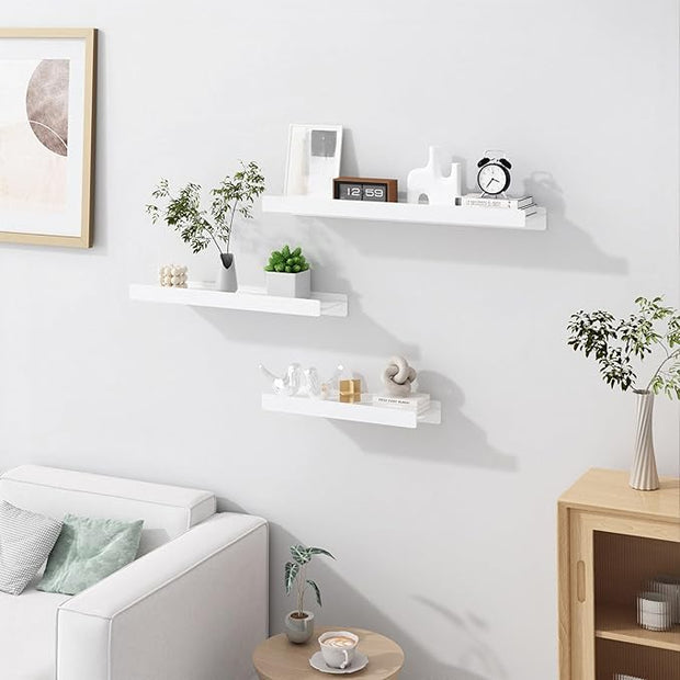 Floating Shelves for Wall, Wall Mounted Shelves with Lip for Storage, Metal Display Shelves for Home Decor, Kitchen/Living Room/Bedroom/Bathroom Shelf, White 16 inch 2 Pack