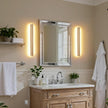 Modern Plug in Wall Sconces, 23.6 inch Faux Wood Texture Finish LED Long Wall Lights, 12W Warm White 3000K Acrylic Indoor Wall lamp,with 59