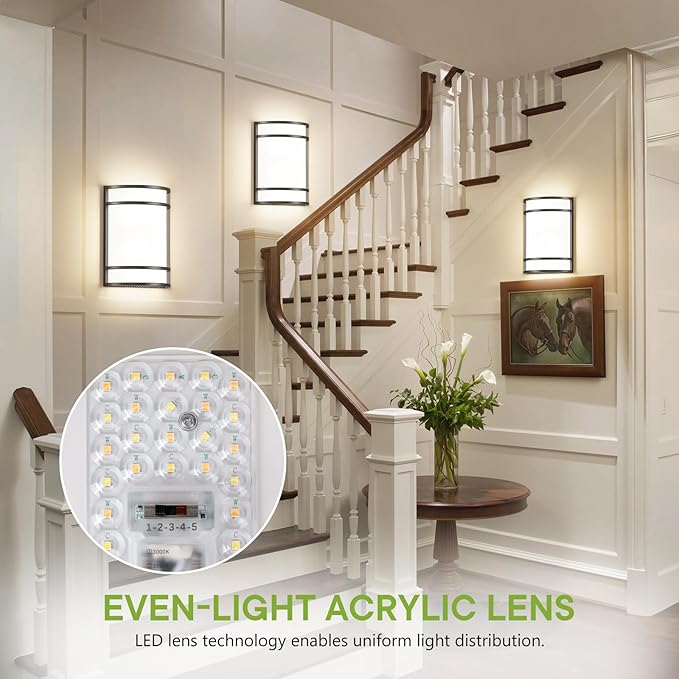 LED Indoor Wall Mount Light Fixture, Matte Black Wall Sconce Lighting, 3000K 4000K 5000K Adjustable, Half Cylinder Hallway Light Fixture for Living Room Bedroom Porch 4 Pack