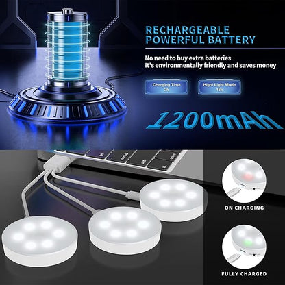 Puck Lights with Remote Control, Under Cabinet Lighting with Magnetic and Cordless, 1200mAh Rechargeable Closet Lights Stick On Lights for Under Cabinet,Hallway, Stairway,Closet (Cool White,9pcs)