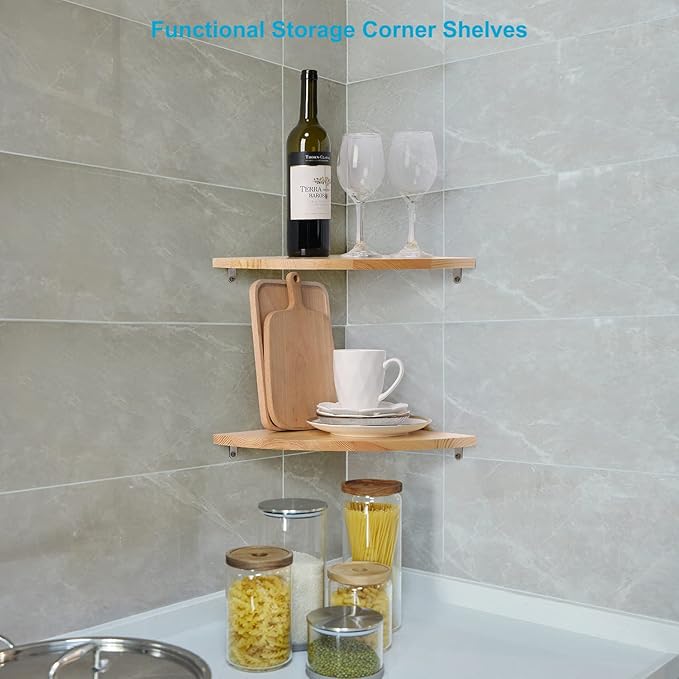 10 inch Corner Shelf, Solid Wood Corner Floating Shelves for Wall, Round End Wall Mounted Floating Shelf for Bedroom, Living Room and Kitchen (Burlywood-10 inch)