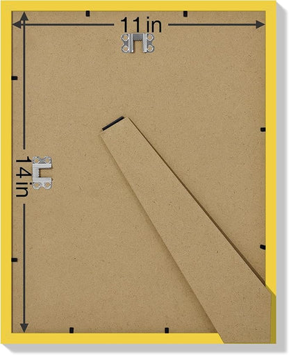 Vittanly 11x14 Picture Frames Set of 9, Shatter Resistant Plexiglass, Display 8x10 Pictures with Mat or 11x14 without Mat, Photo Frames for Wall or Tabletop, Engineered Wood, Yellow