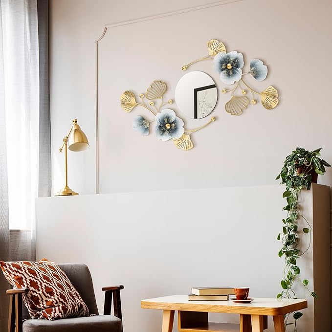 Tandefio 3 Pcs Metal Decorative Wall Mirrors for Living Room Metal Ginkgo Leaf Mirror Modern Creative Wall Decor Art Hanging Decor Mirror for Entrance Bedroom Living Room(Vintage Gold,16.inches)