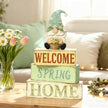 Spring Decoration Wooden Tiered Tray Decor – Rustic Welcome Spring Home Gnome Stacked Block Sign with Flower – Farmhouse Tabletop Spring Decor for Living Room Shelf Kitchen Coffee Bar Seasonal Home