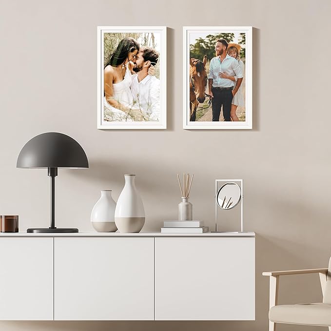 upsimples 12x18 Picture Frame Set of 5, Display Pictures 11x17 with Mat or 12 x 18 Without, Wall Gallery Poster Frames, White
