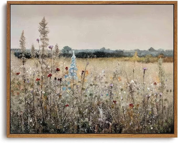 OIQArtOIQ Vintage Wildflowers Landscape Wall Art Framed Floral Natural Scenery Oil Painting Canvas Prints Country Farmhouse Decor Pictures Kitchen Bedroom Living Room Bathroom