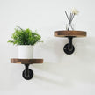 Round Wooden Floating Shelves Wall Mounted (Set of 2). Made of Acacia Wood. Industrial Pipe Brackets. A Unique Rustic Pedestal for Plants and Ornaments. Diameter 7.1 inches.
