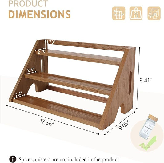 Bamboo Spice Rack Organizer -3-Tier Spice Rack for Countertop,Cabinet Spice Rack Organizer for 24 Spice Jars(4oz)，Step Shelf (Walnut)