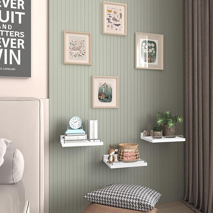 Small Floating Shelf, 6X9 Inches Farmhouse Wall Shelves for Living Room, Bedroom, Picture Frames, Plants, Kitchen, Set of 3 (White and Grey)