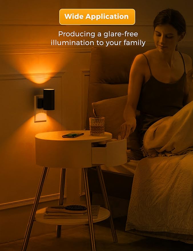 Lohas Dimmable Night Lights - 4 Pack, Dusk to Dawn Sensor, Soft Yellow Light for Kids' Bedroom, Bathroom, Hallway & Nursery