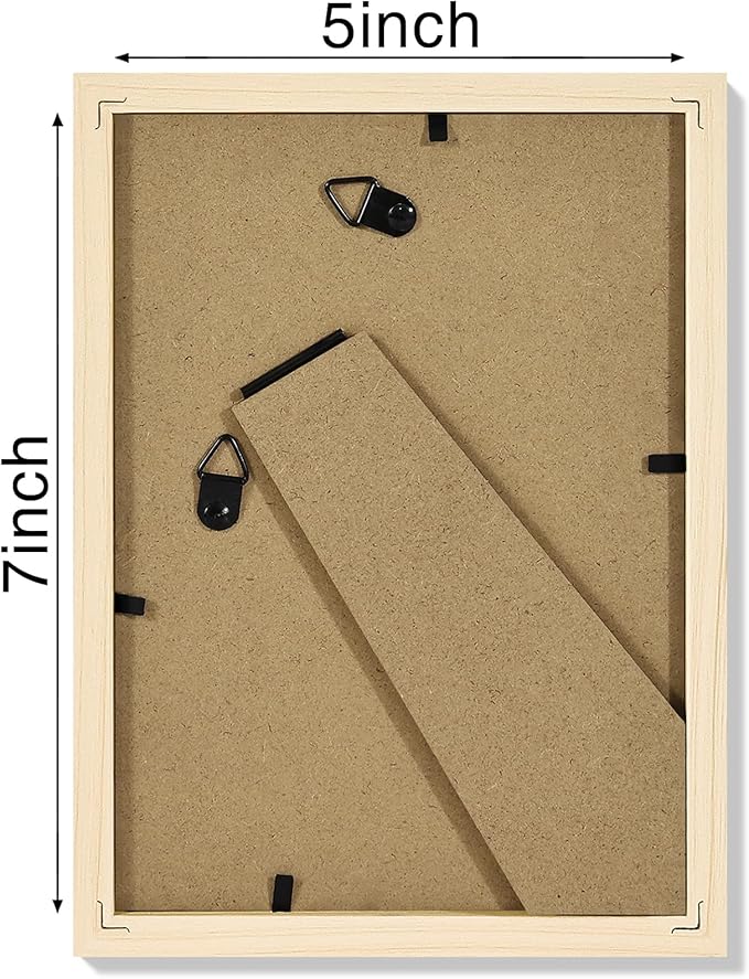 Vittanly 5x7 Picture Frame Set of 4, Display Pictures 4x6 with Mat or 5x7 without Mat, Photo Frames for Wall or Tabletop Display, Engineered Wood with Shatter Resistant Plexiglass, Natural Wood