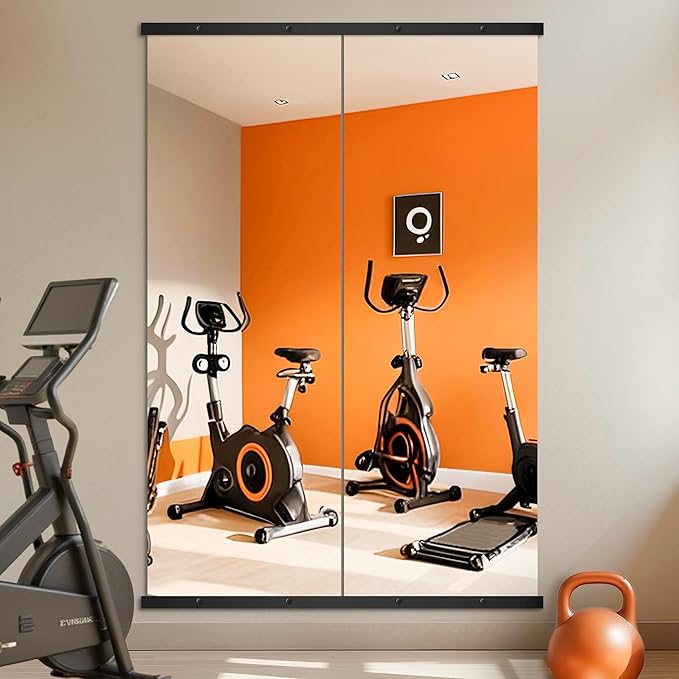Home Gym Mirror for Wall,70x24x2PCS Full Length,Glass Frameless Body Large Mirror for Home Gym,Workout,Bedroom,Garage(Black)