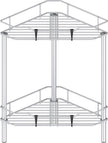 2 Tier Floor Standing Corner Shower Caddy Organizer Shelf with Hooks, Bathroom Shelves Stand Rack, Silver