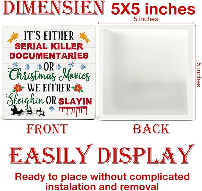 Funny Christmas Decor - Farmhouse Santa Wooden Sign, Rustic Home & Office Decor - 5 x 5 Inches