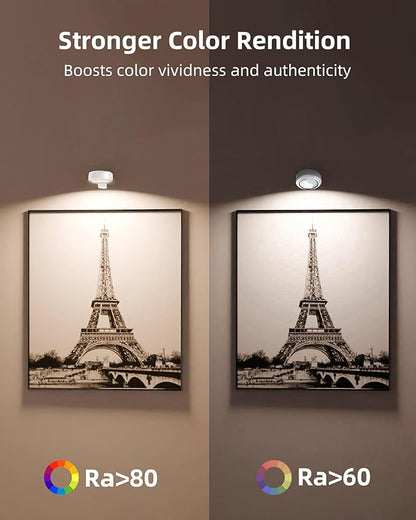 EZVALO Picture Lights for Wall, Rechargeable Battery Magnetic Poster Lights with 3 Color Temps & 12 RGB, Remote Dimmable Timer Light, Wall Decor Light for Art Display (6 Pack with Charging Station)