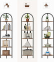 Homhedy 5-Tier Arched Corner Shelf Stand, Wall Corner Bookshelf with Metal Frame, Plant Stand, Industrial Storage Rack Shelf for Living Room, Bedroom, Office, Bathroom, Rustic Brown and Black