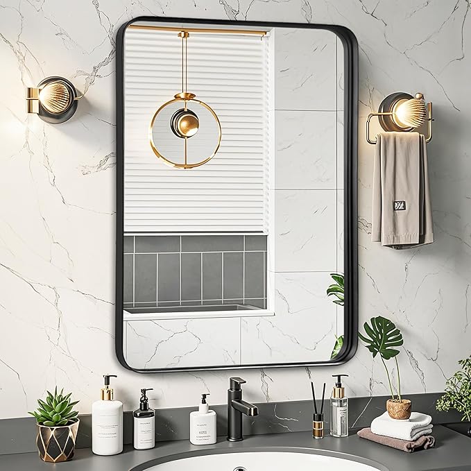 Bathroom Mirror for Over Sink - 26x32 Inch Black Matte Wall Mirrors for Bathroom, Rectangle Metal Framed Vanity Mirror for Bathroom, Bedroom, Home Office, Farmhouse