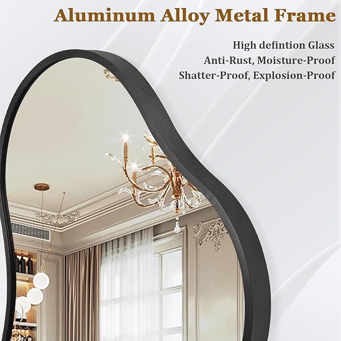 Irregular Wall Mirror, Wall Mirrors Decorative 26"x16" Black Asymmetrical Mirror Aviation Aluminum Alloy Frame for Bathroom, Living Room, Bedroom, Entryway
