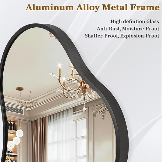 Irregular Wall Mirror, Wall Mirrors Decorative 26"x16" Black Asymmetrical Mirror Aviation Aluminum Alloy Frame for Bathroom, Living Room, Bedroom, Entryway