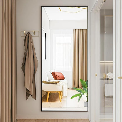 DUMOS Full Length Mirror with Stand, 65"x24" Floor Mirror with Aluminum Alloy Frame for Bedroom, Standing Full Body Mirror with Shatter-proorf Nano Glass for Wall, Living Room, Cloakroom, Black