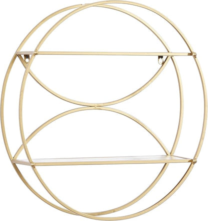 CosmoLiving by Cosmopolitan Metal Round 2 Shelves Wall Shelf, 22" x 7" x 22", Gold