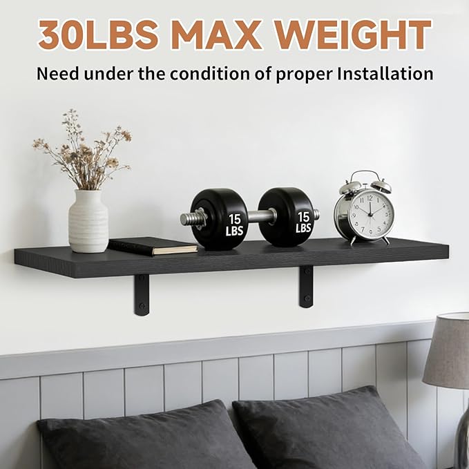 LifetimeWarranty Wall Shelves With Brackets,NOT Floating Easy Install 15.7Inch Solid Wood Shelf 3PCS,Ledge Storage Shelf for Bathroom Living Room Bedroom Kitchen,Wall Organizer for Book Home Decor