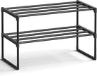 SONGMICS Shoe Rack, 2-Tier Shoe Organizer, Metal Storage Shelf, Upright or Upside Down, for 6-9 Pairs, Stackable, for Entryway, 11.8 x 26.8 x 14.6 Inches, Black ULSA202B01