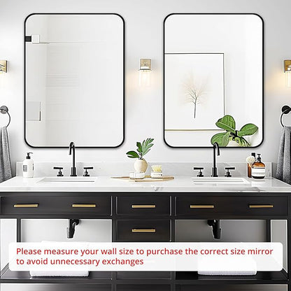 Fabuday Black Bathroom Mirror for Over Sink - 22x30 Matte Metal Framed Wall Mirror, Rounded Rectangular Vanity Mirrors for Living Room, Bedroom, Entryway, Hallway, Horizontally/Vertically