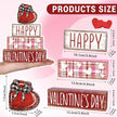 DIYDEC 4Pcs Valentine's Day Table Decoration Valentine Heart Wooden Block Signs Rustic Valentines Tiered Tray Decor Happy Valentine's Day Centerpiece Sign for Farmhouse Holiday Tabletop Party Decor