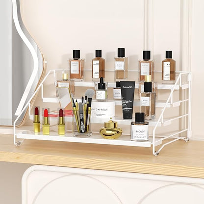 Tiered Spice Rack, 4 Tier Spice Shelf Organizer for Cabinet, Spice Rack Organizer, Depth Adjustable Seasoning Rack Organizer for Cabinet, Countertop, Pantry, Metal, White (1 Pack)