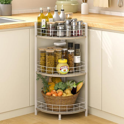 Bathroom Standing Shelf, 3 Tier Free-Standing Shelf Units, Open Floor Shelves, Triangular Curved Corner Shelf Stand for Small Space, Ideal for Bathroom,Kitchen,Vanity Storage and Organizer