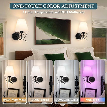 ADISUN Modern Wall Sconce Set of Two, Battery Operated Wall Sconce Remote Control Dimmable Wall Lamp Wireless Sconces for Living Room Bathroom Dining Room Corridor Staircase (2 Bulbs Included)