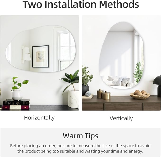 CULER Irregular Bathroom Wall Mirror,24 x 36 Inch Asymmetrical Frameless Vanity Modern Tempered Glass Mirror for Bedroom,Living Room,Entryway