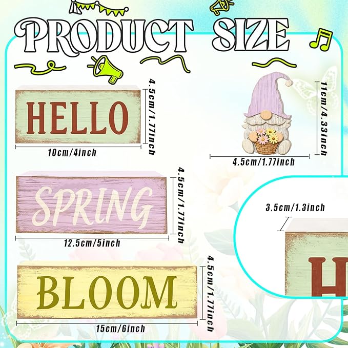 Spring Decoration Wooden Tiered Tray Decor – Rustic Hello Spring Bloom Gnome Stacked Block Sign with Flower Basket Topper – Farmhouse Tabletop Spring Decor for Living Room Shelf Kitchen Coffee Bar Seasonal Home Display