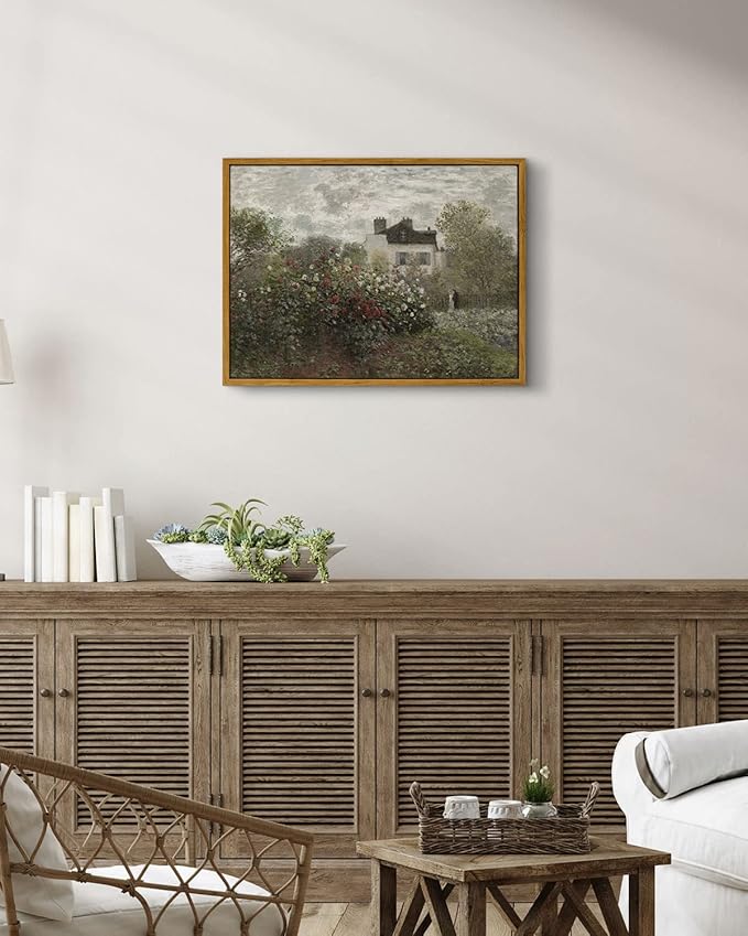 InSimSea Framed Canvas Wall Art Vintage Decor, Classical Home Room Decor The Artist's Garden in Argenteuil by Claude Monet, Kitchen Office Farmhouse Bathroom Decor Wall Art, 12