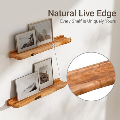 Ceder Wood Live Edge Picture Ledge Shelf Set of 2 - Handmade Natural Cedar Root, Floating Wall Shelves for Frames (24")