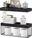 QEEIG Bathroom Shelves Over Toilet - Wall Mounted Floating Shelves Toilet Paper Storage Small Farmhouse Decor Shelf 16 inch Set of 2, Black (019-B2)