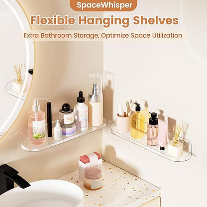 SpaceWhisper Floating Shelves for Wall, 10-Pack 15" Wall Shelves for Bathroom, Bedroom, Living Room, Display Hanging Shelf Organizer for Book, Picture Ledge, Figure Storage, Room Decor (Clear)