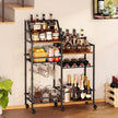 VINAEMO Rolling Bar Cart with Wine Glass Holder, Bar Carts for The Home, Bar Stand for Home, Small Mini Bar for Whiskey Wine, Liquor Cart for Home Bar, Alcohol Cabinet for Bar, Kitchen, Dining Room