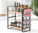 Coffee Station Organizer for Counter,Condiment Storage Caddy for Kitchen,2 Tier Wooden Shelf for Coffee Bar Accessories,Coffee Bar Organizer for Kitchen, Home, Office-Brown