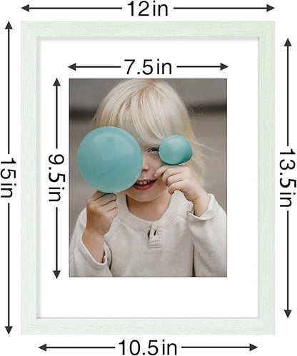 Vittanly 11x14 Picture Frames Set of 9, Shatter Resistant Plexiglass, Display 8x10 Pictures with Mat or 11x14 without Mat, Photo Frames for Wall or Tabletop, Engineered Wood, Vintage Green