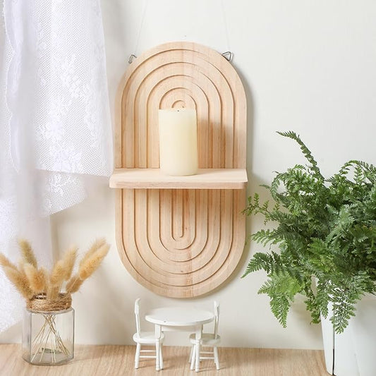Tatuo 2 Pieces Boho Wall Shelf Decor Floating Shelves for Wall Wooden Hanging Holder for Living Room Bathroom Bedroom Office Nursery Decoration(Elegant)