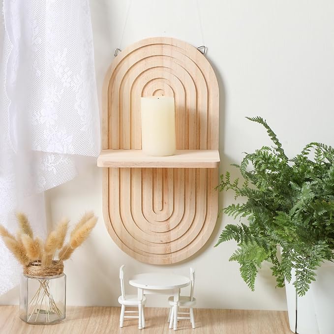 Tatuo 2 Pieces Boho Wall Shelf Decor Floating Shelves for Wall Wooden Hanging Holder for Living Room Bathroom Bedroom Office Nursery Decoration(Elegant)