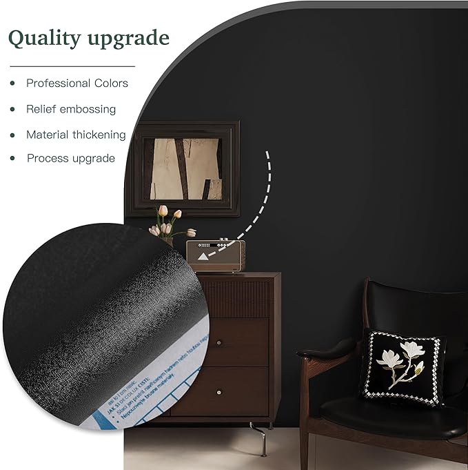 Dimoon 118''x23.6'' Peel and Stick Wallpaper Black Contact Paper for New Environmentally Friendly Materials Thickening Upgrade Embossed Renter Friendly Wall Paper Modern Vinyl Wrap Countertop Bedroom