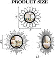 Set of 3 Black Metal Sunburst Wall Mirrors - 12