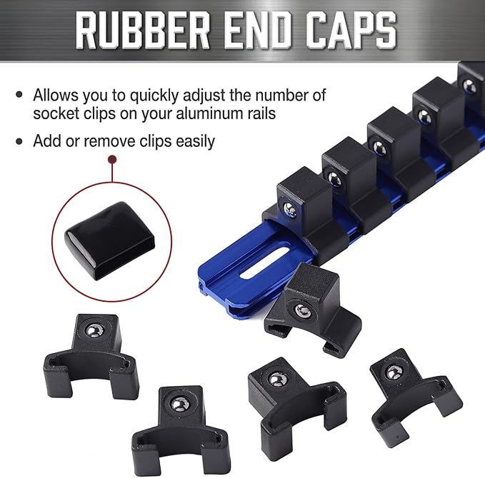 ALOANES 1/4-Inch Drive Aluminum Alloy Socket Rail Organizer, Heavy Duty Socket Racks, Socket Holder Kit for Toolbox Drawer Fit 1/4-Inch x 24 Clips (Blue)
