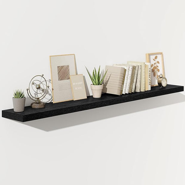 Fun Memories 72 Inch Floating Shelves for Wall, Fireplace Mantel Shelf with Invisible Heavy Duty Bracket, 8 Inch Deep Storage Shelf for Living Room, Kitchen, Farmhouse, Black