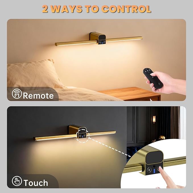 Lightbiz Picture Light for Wall 20inch, 10000mAh Rechargeable Battery Operated Cordless Dimmable Wall Lights for Picture on Wall with Remote Timmer, Picture Lights for Gallery Artwork, Paintings